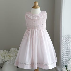 Girls Pink Smocked Dress Luli & Me size 4 Embroidery Spring Portrait NWT